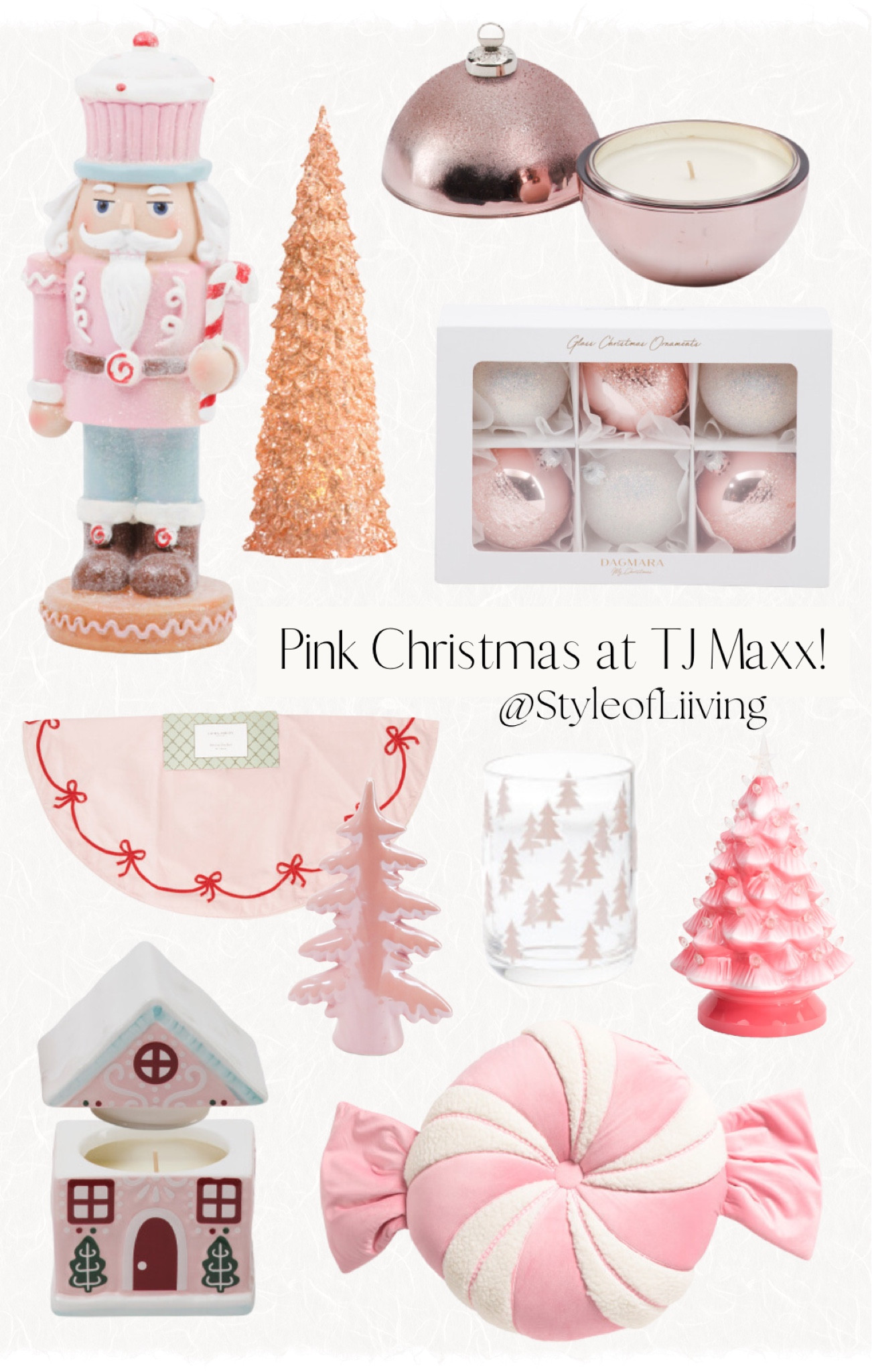 Pink Christmas from TJ Maxx! Pink winter holiday home decor and decorations! Candles, tree skirt, pillows, drink ware, Christmas trees tabletop, ornaments.

#LTKGiftGuide #LTKHome #LTKHoliday