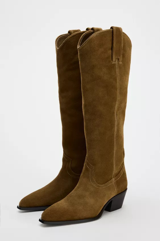 KNEE HIGH SPLIT LEATHER COWBOY BOOTS | Zara US