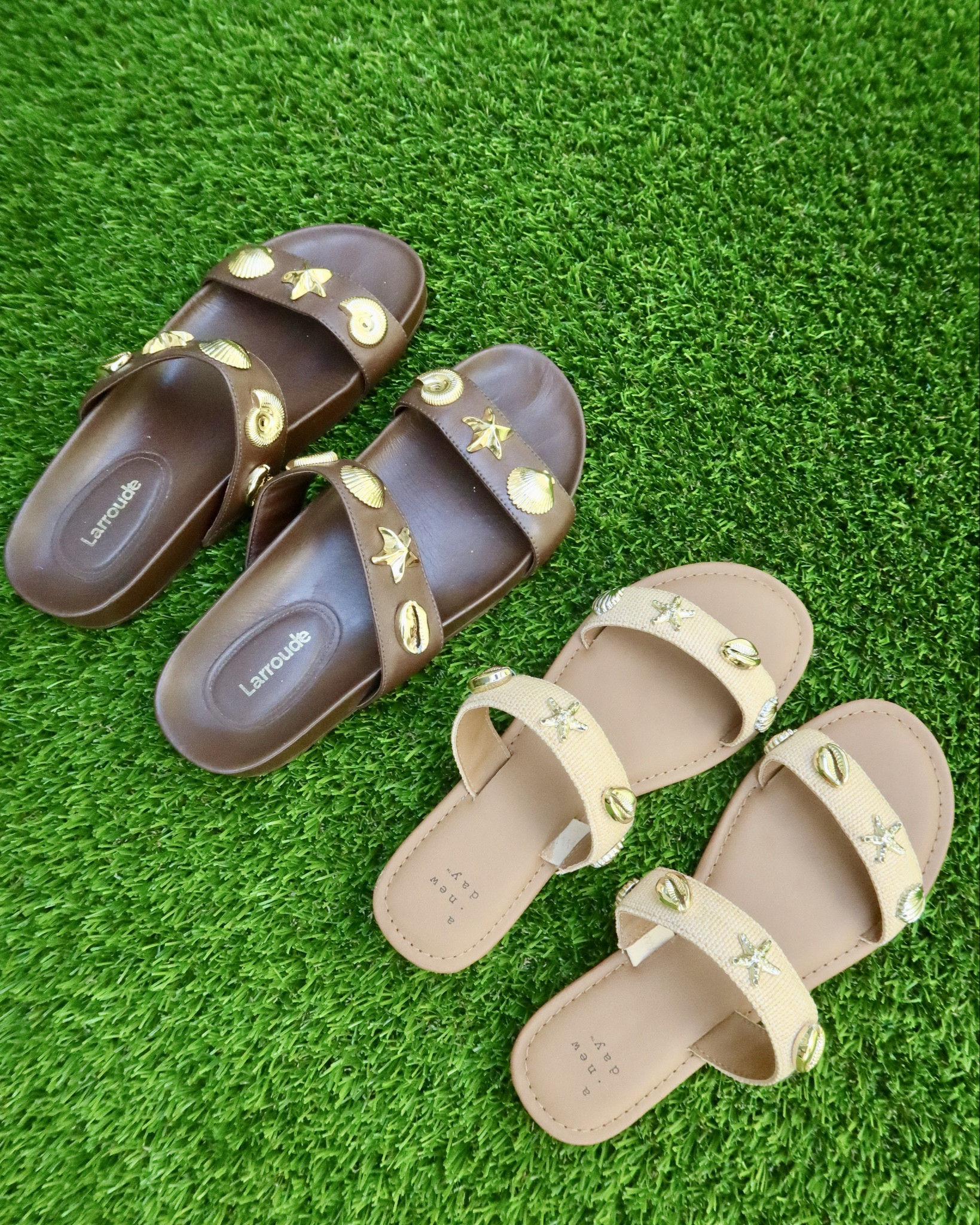 My favorite brown leather seashell Larroude beach sandals from last year are still doing great!!! Wanted to share that update plus share a dupe from Target that I found a few weeks ago. While the Larroude ones are still my go to, they are sold out pretty much online besides resell, and the Target sandals are obviously cheaper PLUS more of a neutral than the dark brown and are more narrow and dainty than the chunky look so overall a bit more versatile. Both are comfy!!

#LTKStyleTip #LTKFindsUnder50 #LTKShoeCrush