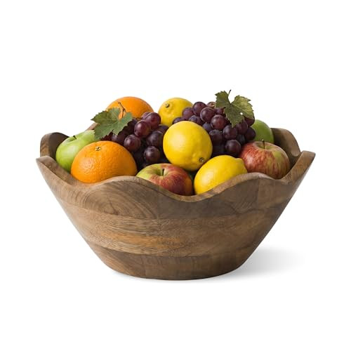 Mela Artisans 10 in Wide x 4 in Tall Scalloped Mango Wood Bowl – Hand-Carved Decorative Serving and Fruit Bowl with Visible Wood Grain for Kitchen Counter, Snacks, Bread and Home Decor | Amazon (US)