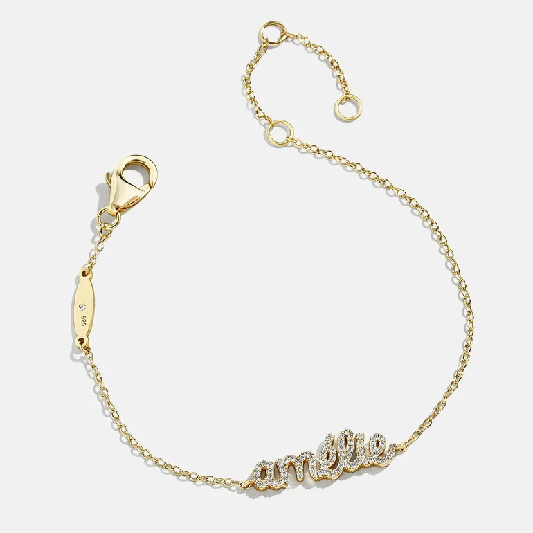 14K Gold Pavé Custom Nameplate Bracelet - 14K Gold. Pavé Cubic Zirconi | BaubleBar