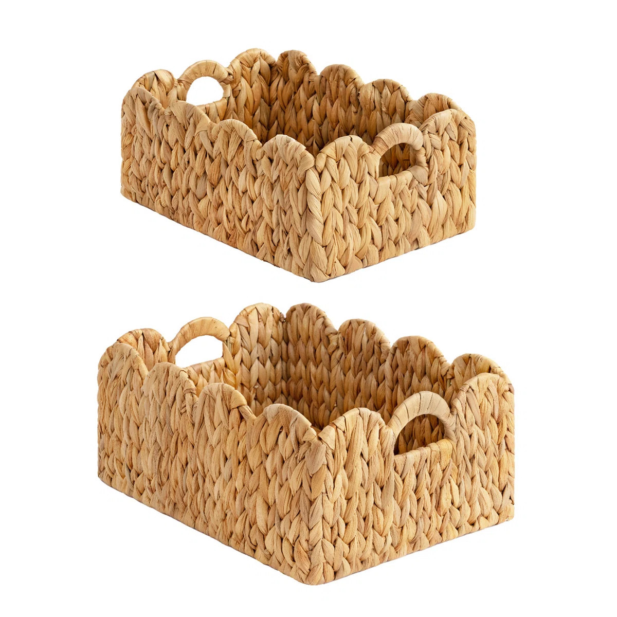 Scalloped Edge Wicker Storage Basket, Hand Woven Basket with Handles for Décor, Shelves, Pantry ... | Wayfair North America
