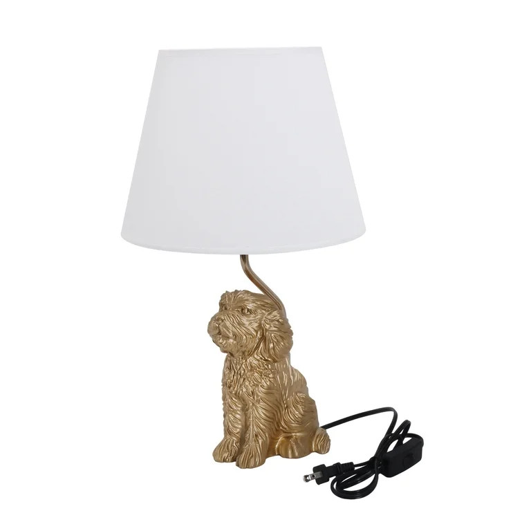 Yucurem 17.7" Golden Resin Dog Table Lamp with White Linen Shade, Aesthetic Nightstand Lamps for ... | Walmart (US)