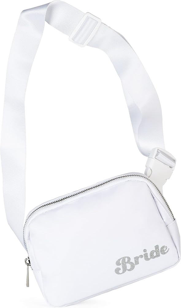 Newlywoo White Nylon Polyester Water Resistant Zipper Waist Pack for Brides | Amazon (US)