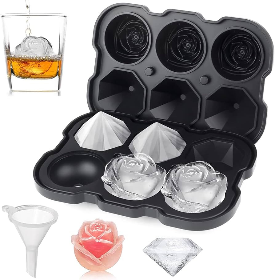 Ice Cube Tray, Mikiwon 2 inch Rose Ice Cube Trays With Covers, 3 Cavity Silicone Rose Ice Tray & ... | Amazon (US)