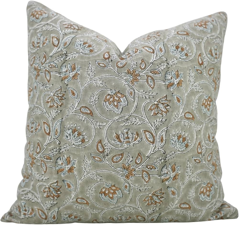 Handmade Block Print Decorative 20X20 Inches Throw Pillowcase Cushion Cover with Hidden Zipper fo... | Amazon (US)
