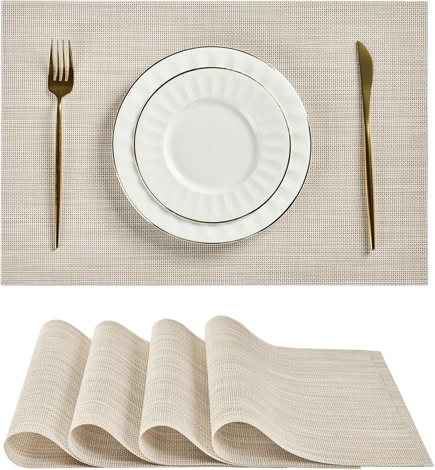 Leetaltree Beige White Placemats Set of 4 - Heat Resistant Non-Slip Place mats for Dining Table, ... | Amazon (US)