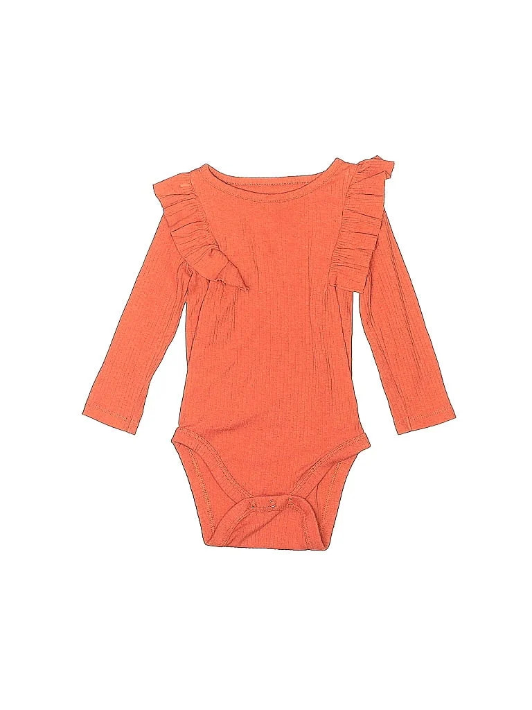 Cat & Jack Long Sleeve Onesie: Orange Bottoms - Size 12 Month | ThredUp