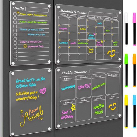 DIYMAG 4 Pack Magnetic Calendar for Fridge, Clear Acrylic Dry Erase Magnetic Refrigerator Whiteboard with 6 Highlight, To-Do List/Planner/Memo Board/Calendar for Refrigerator | Walmart (US)