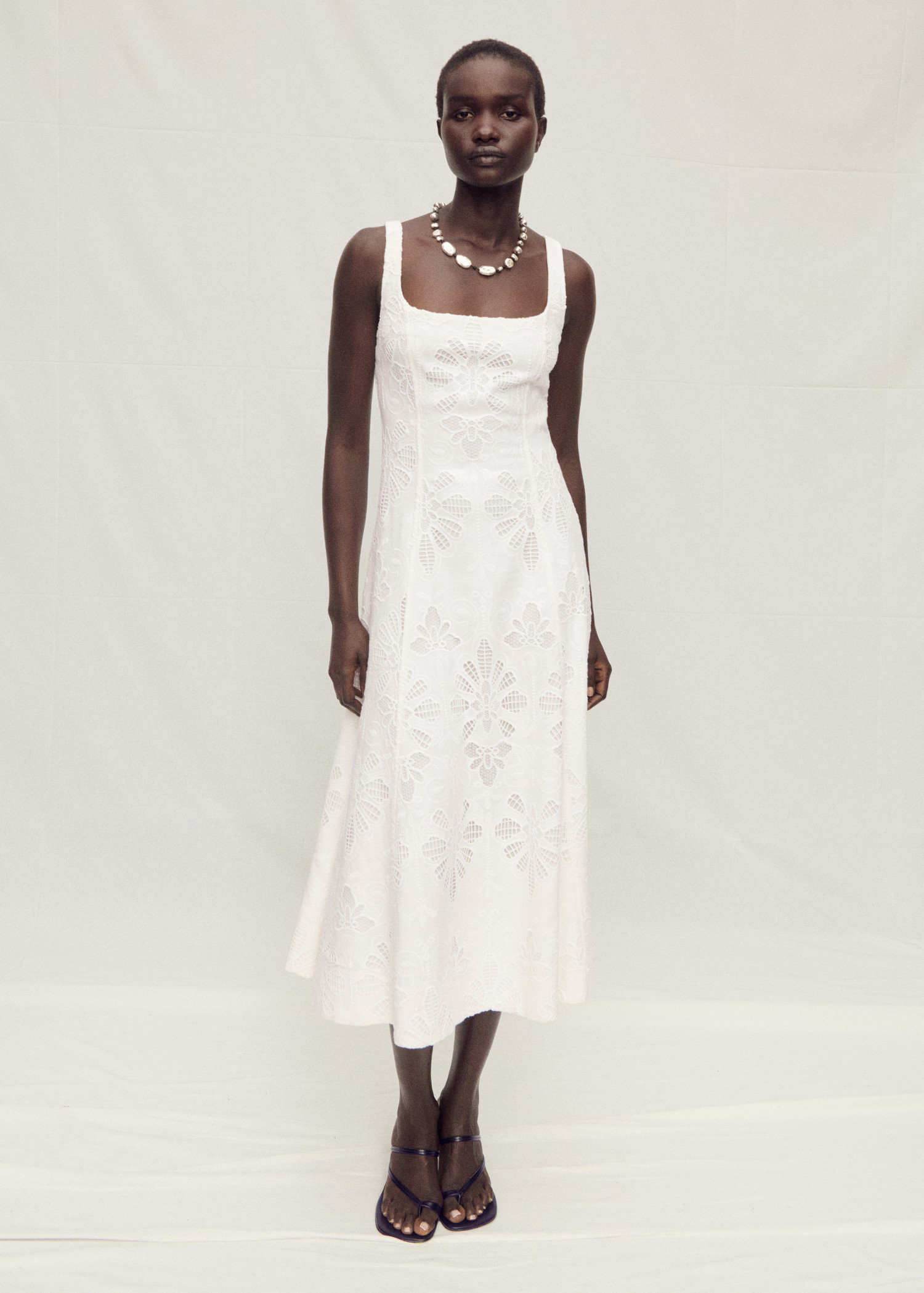 Linen floral-embroidered flared dress - Women | MANGO United Kingdom | MANGO (UK)