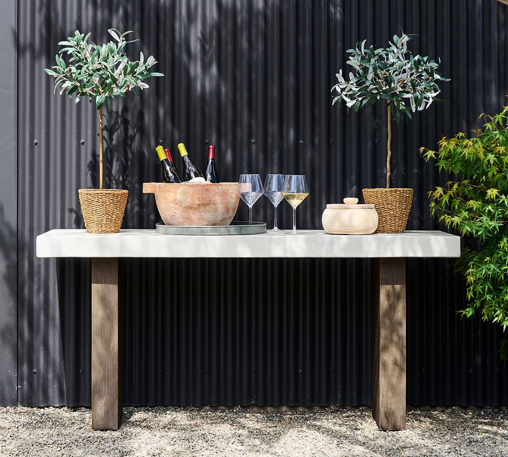 Pomona Concrete & Acacia Outdoor Console Table | Pottery Barn (US)