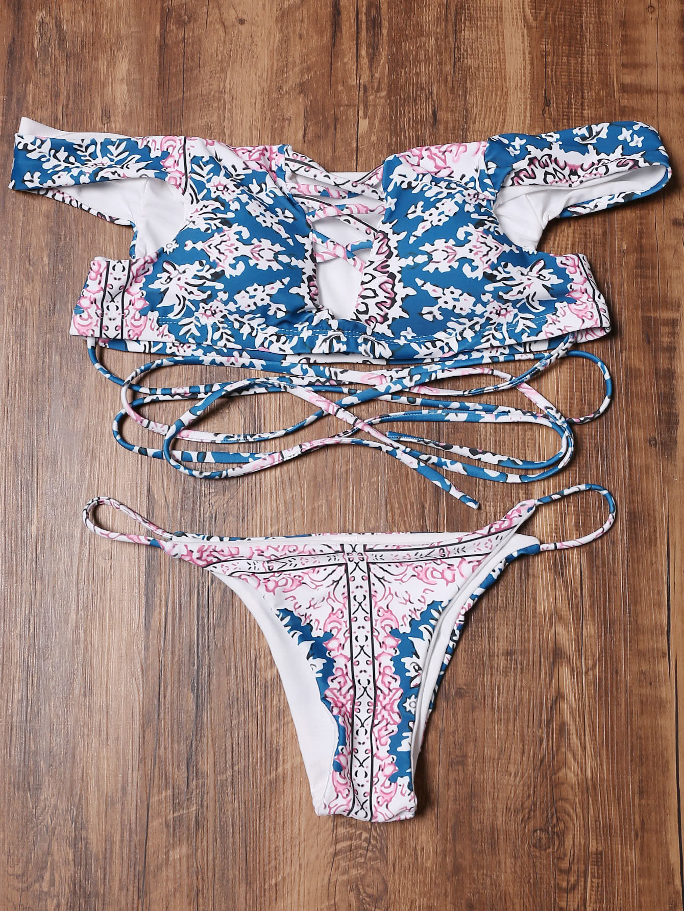 Tribal Print Off The Shoulder Criss Cross Bikini Set | Romwe