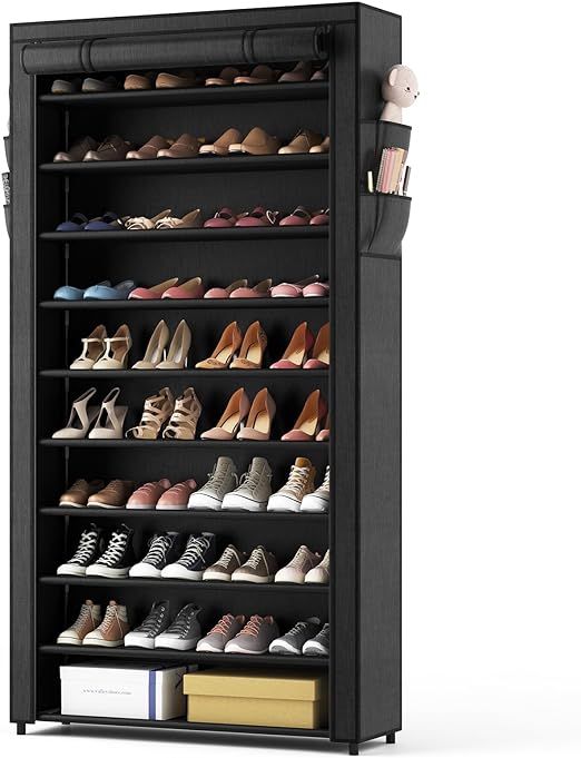 ROJASOP 10 Tier Shoe Rack with Covers,Large Capacity Stackable Tall Shoe Shelf Storage to 50-55 P... | Amazon (US)