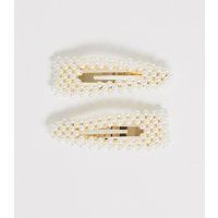 New Look 2 pack pearl hair clips in white - White, White | ASOS EE