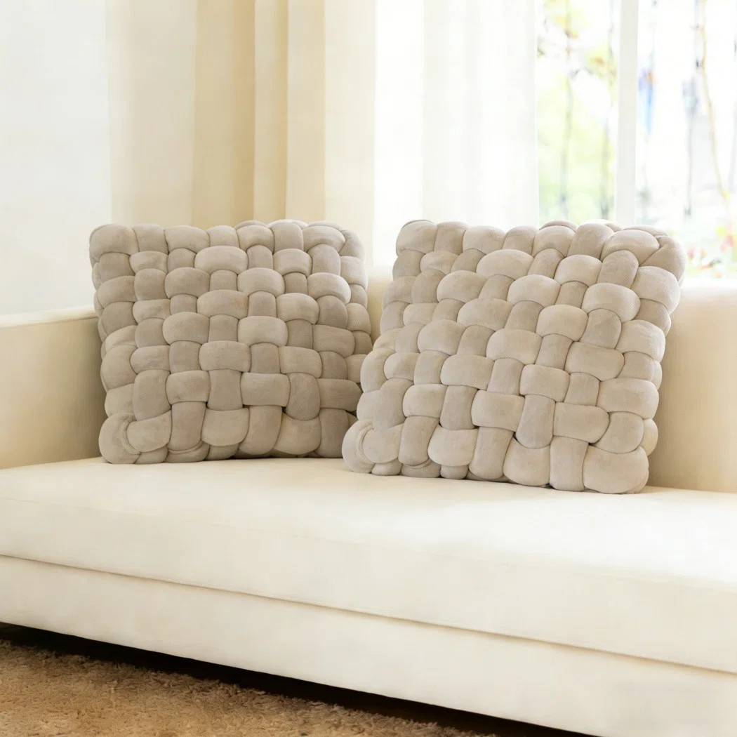 2 Pcs Soft Velvet Knot Square Pillows | Wayfair North America