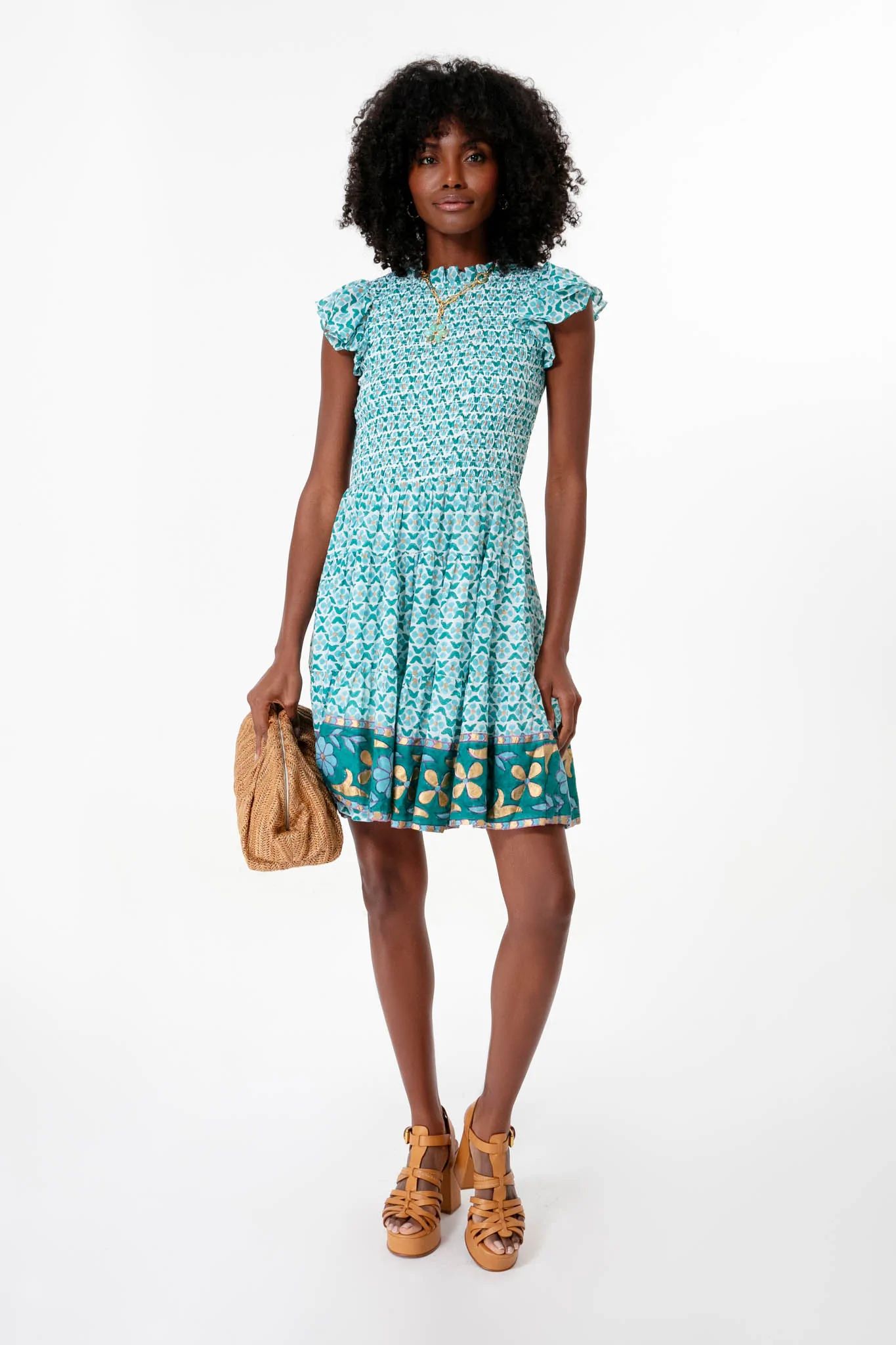 Turquoise Veranda Smocked Flirty Short Dress | Tuckernuck (US)