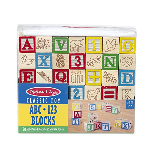 Melissa & Doug Deluxe Wooden ABC/123 1-Inch Blocks Set With Storage Pouch (50 pcs) | Amazon (US)