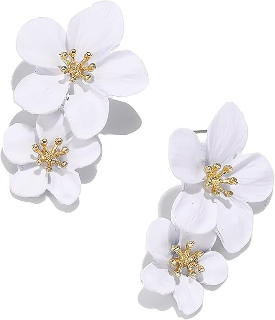 Bohemian Daisy Flower Matte Floral Petal Drop Dangle Earrings Layered Tiered Chic Boho Wedding Je... | Amazon (US)