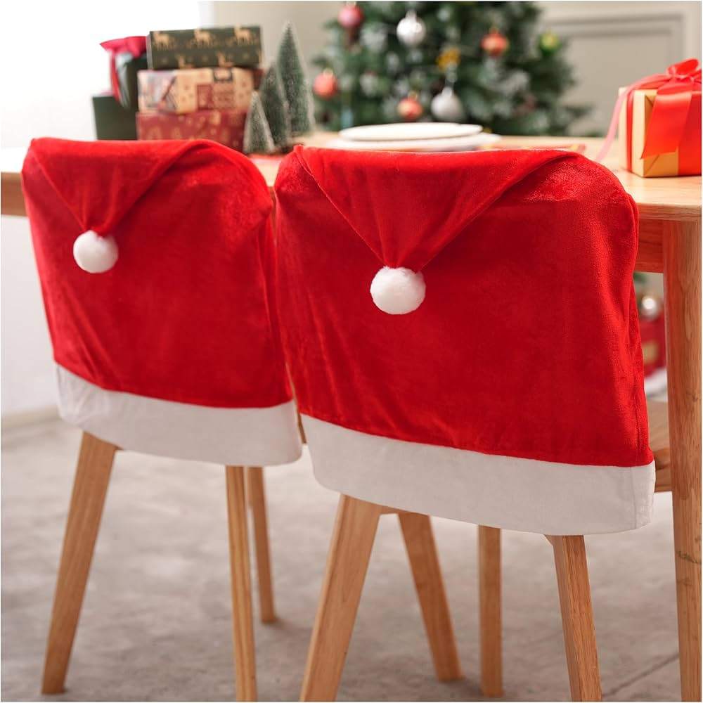 JOYIN 2 Pcs Christmas Chair Covers, Red Hat Chair Slipcovers, Santa Claus Kitchen Chair Back Cove... | Amazon (US)