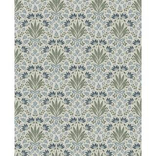 Woodbury Blue Floral Damask Wallpaper Sample | The Home Depot