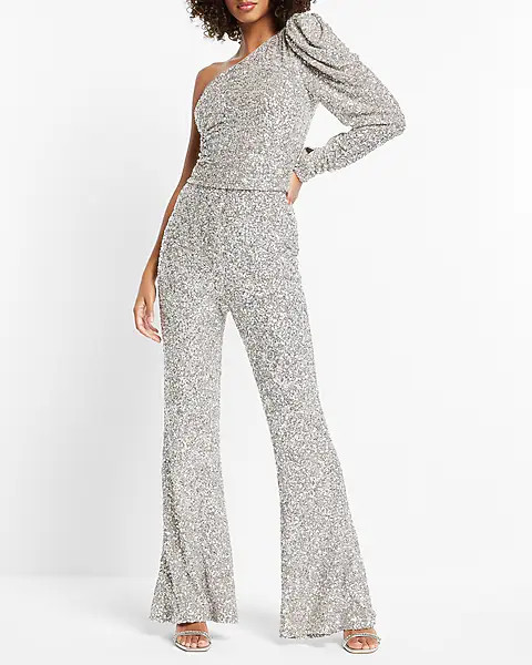 Sequin One Puff Shoulder Top | Express