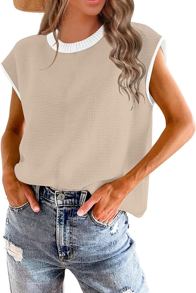 Womens Sleeveless Sweater Vest Summer Cap Sleeve Tops 2024 Clothes Spring Knit Pullover Shirts | Amazon (US)