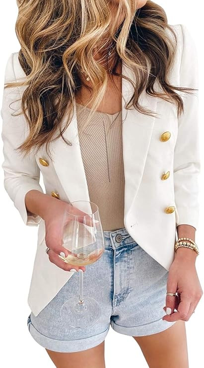 Asvivid Lapel Double Breasted Professional Apricot Blazers Autumn Slim Fit Formal Business Suit C... | Amazon (US)