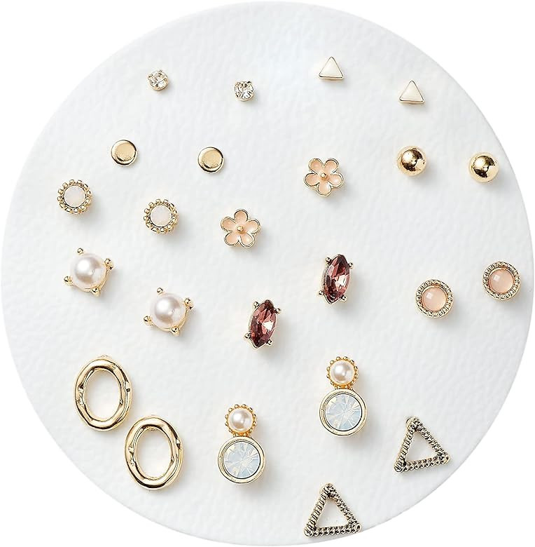 Aboutdaisy 12 Pairs Acrylic Stud Set Earrings for Women, Diverse Colorful Hypoallergenic Fashion ... | Amazon (US)