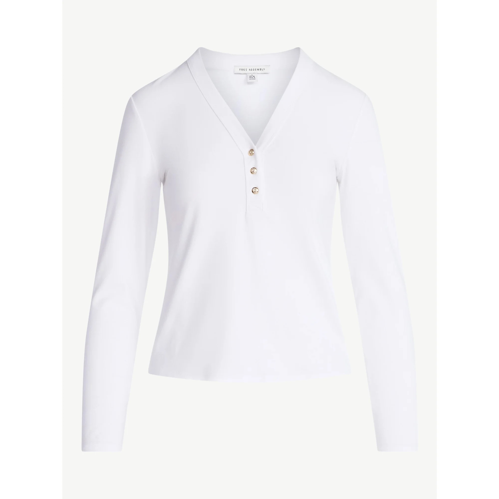 Free Assembly Women's V-Neck Henley with Long Sleeves, Sizes XS-XXL | Walmart (US)