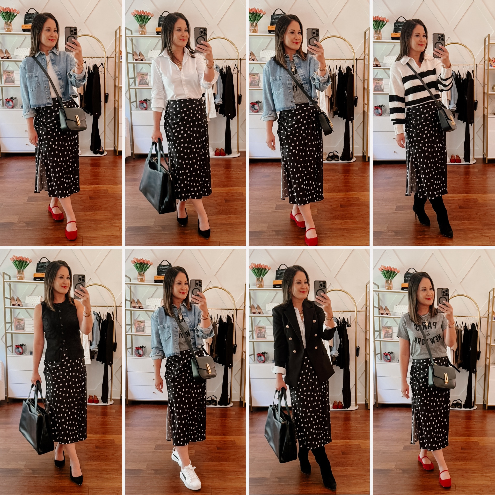One skirt from the fall capsule styled 8 ways! Love this polka dot print but you can also do a solid midi skirt wearing xs in all pieces (xs petite in skirt) - use code blair40 for $40
Off my favorite comfortable heels from ally shoes 

#LTKStyleTip #LTKOver40 #LTKFindsUnder100