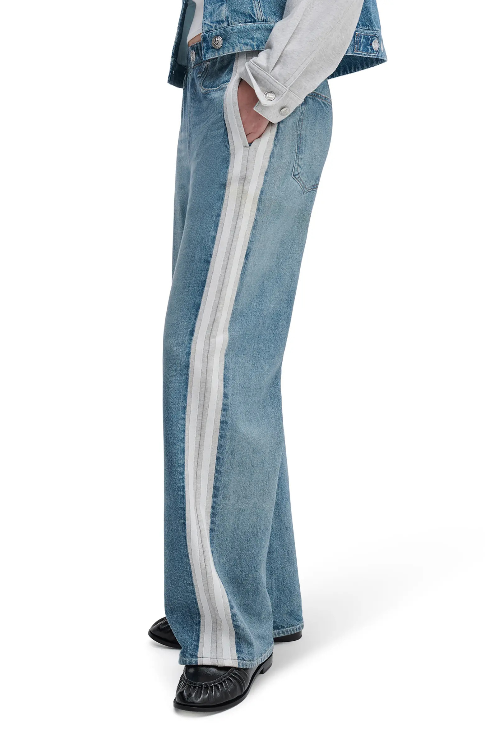 rb Miramar Side Stripe Wide Leg Cotton Terry Sweatpant Jeans | Nordstrom