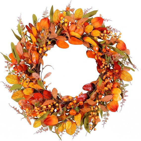 22" Fall Wreath for Front Door Pumpkin Artificial Wall Decor Autumn | Amazon (US)