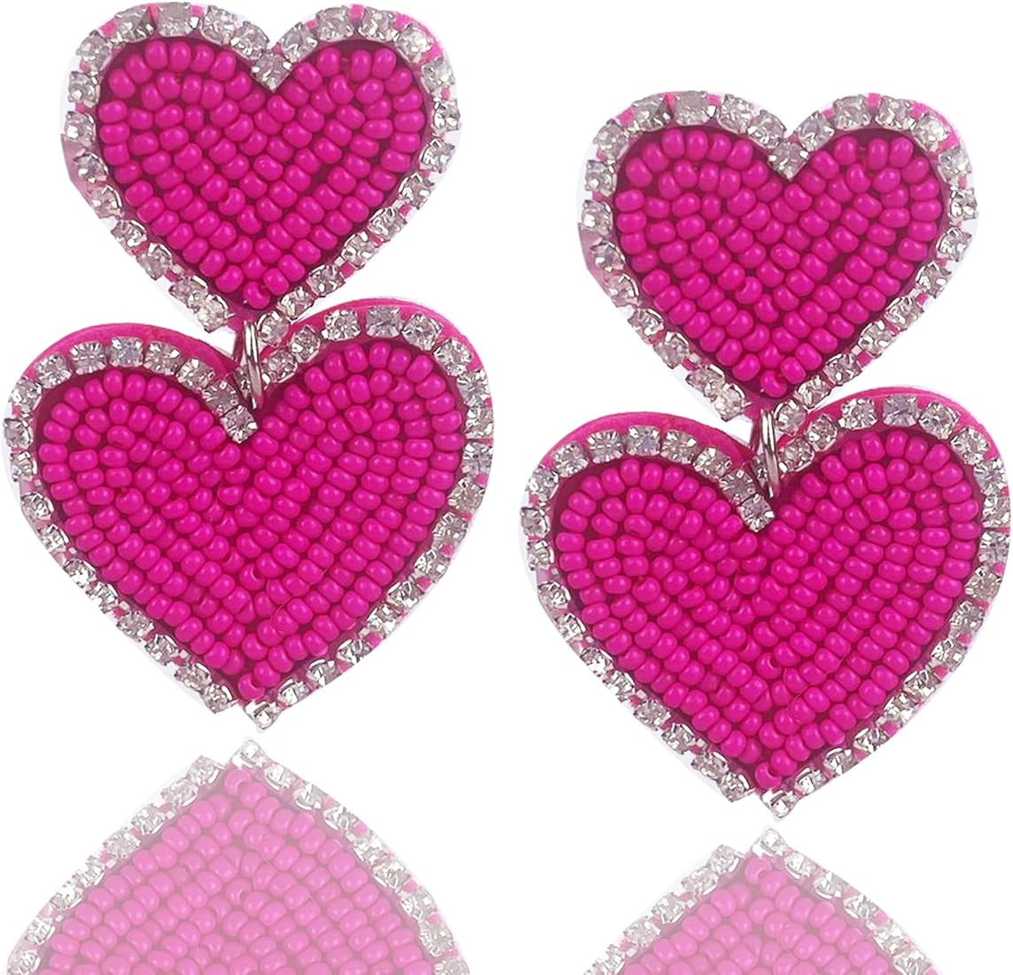 Boho Beaded Earrings Statement Heart Shaped Earrings Handwoven Drop Earrings for Valentine's Day ... | Amazon (US)