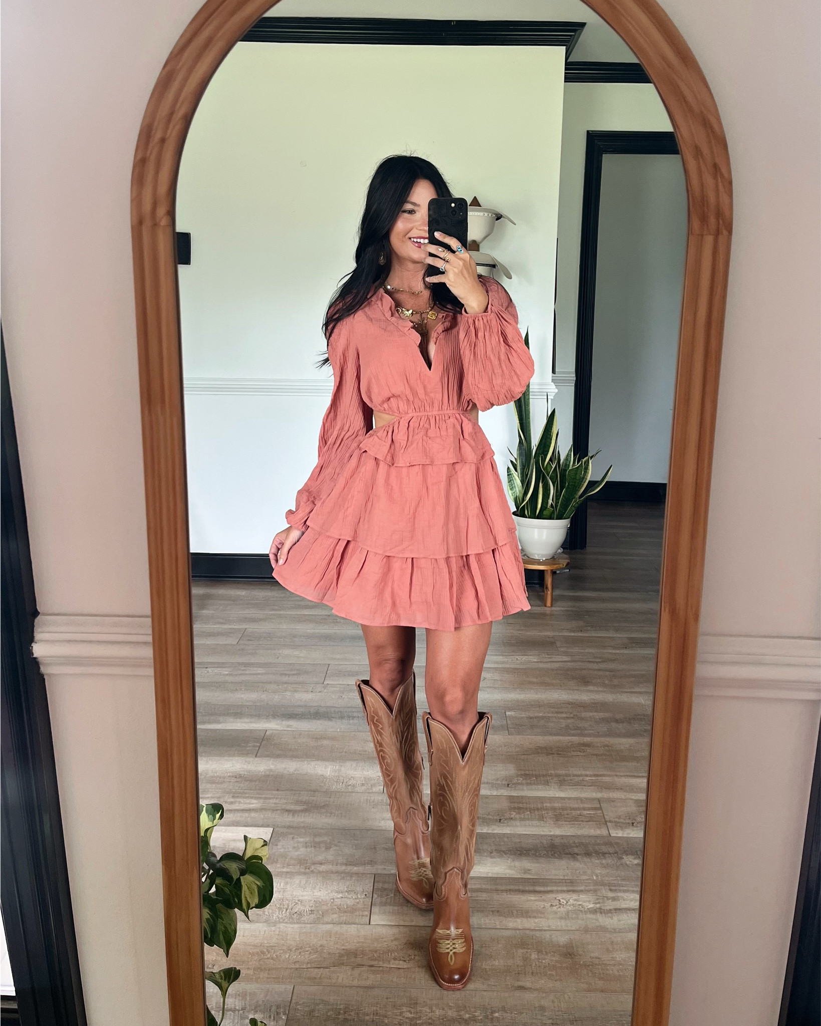 The cut out in this dress is so unique I love it! Lightweight material & great for summer ☀️ code LORI20 to save! Wearing smalls. Boots aren’t available in this camel color but adding them here in the other colors 

#LTKSeasonal #LTKootd #LTKFestival