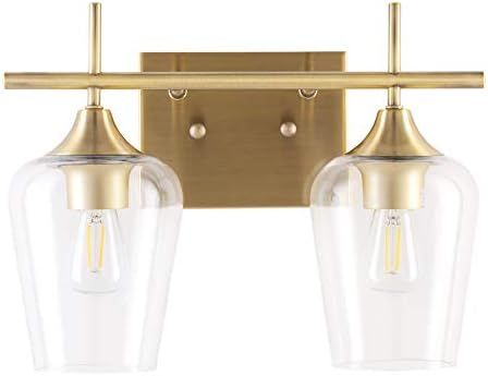2-Light Gold Vanity Light Fixtures Over Mirror, Wall Mount Modern Brass Bathroom Sconce with Clear G | Amazon (US)