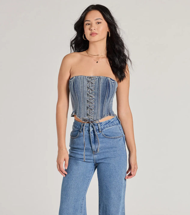Trendy Style Lace-Up Denim Corset Top | Windsor Stores