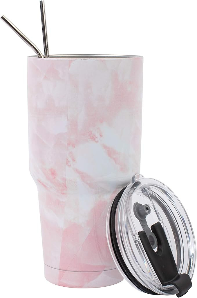 30oz Stainless Steel Tumbler Pink Marble Flower Double Wall Vacuum Insulated Travel Mug With Lid ... | Amazon (US)