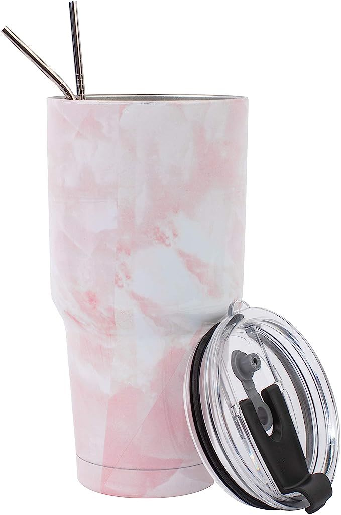 30oz Stainless Steel Tumbler Pink Marble Flower Double Wall Vacuum Insulated Travel Mug With Lid ... | Amazon (US)