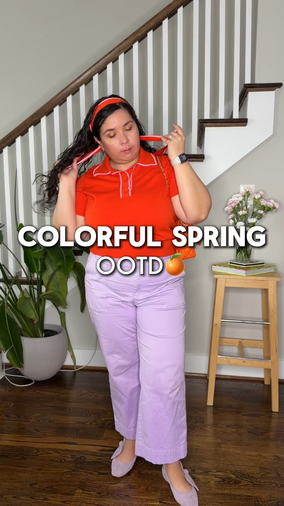 Easy color-blocking spring outfit idea 🌷
Calling all color lovers, this orange top is one of my favorites for a reason. The color is so joyful and saturated, and I love the detachable ribbon. You can wear it as a pussy bow or even as a headband, which helps the whole outfit feel more cohesive.
The orange and lilac combo is bold but still balanced, especially with the lilac being a bit more muted so the orange can really shine. Such a fun color pairing going into Easter and the spring season.
And the lilac shoes? Not only comfy, but they’re currently on sale. The color is adorable for spring.

#LTKootd #LTKSpringSale #LTKOver40