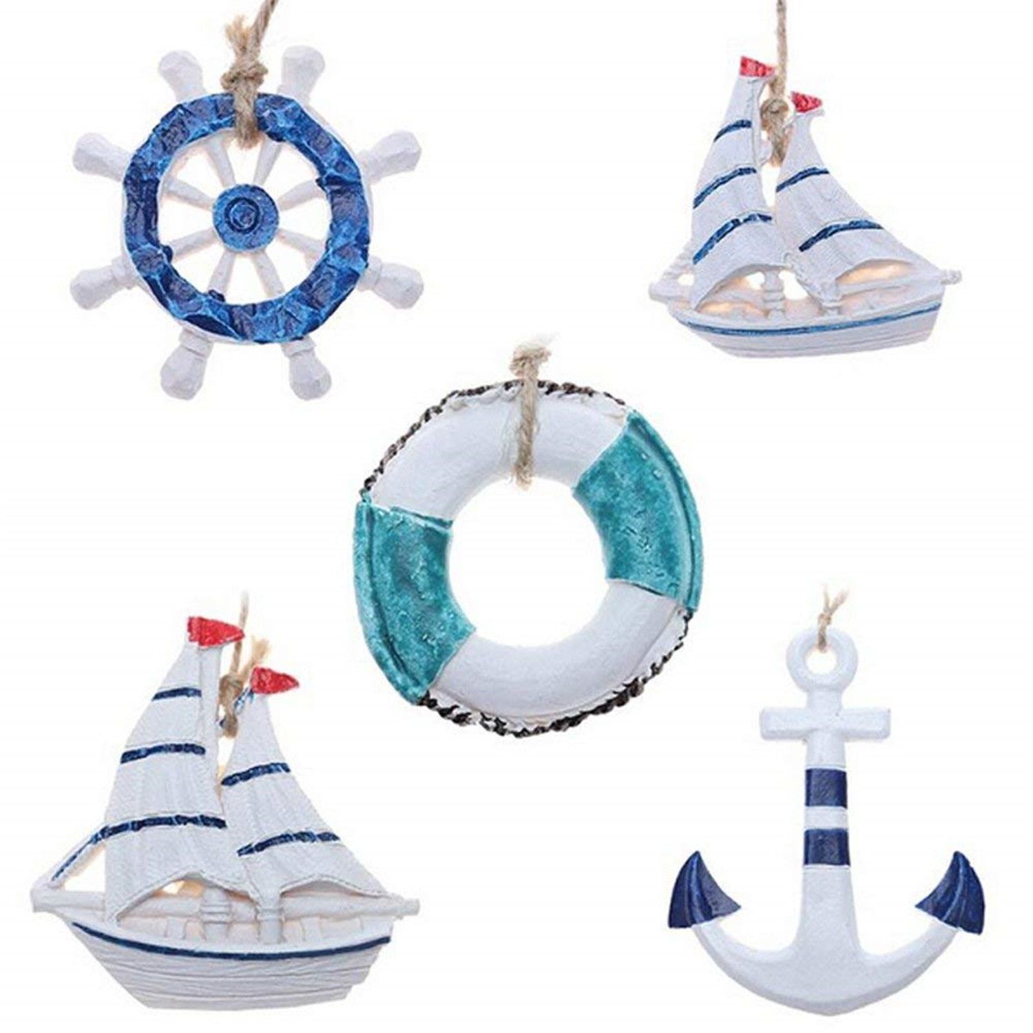 Kiapeise 5Pcs Decorative Anchor Shape Wooden Hanging Wall Hanging Ornament Nautical Decor | Walmart (US)