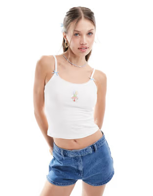 Miss Selfridge Disney Tinkerbell cami top with lace trim in white | ASOS (Global)
