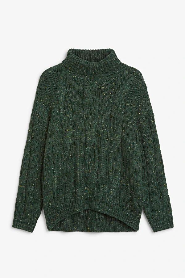 Heavy knit turtleneck sweater - Green melange - Knitwear - Monki WW | Monki