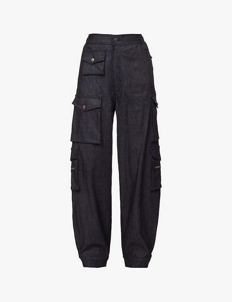 Flap-pocket wide-leg mid-rise stretch-denim cargo trousers | Selfridges