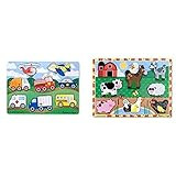 Melissa & Doug Vehicles Peg Puzzle and Farm Wooden Chunky Puzzle Bundle | Amazon (US)