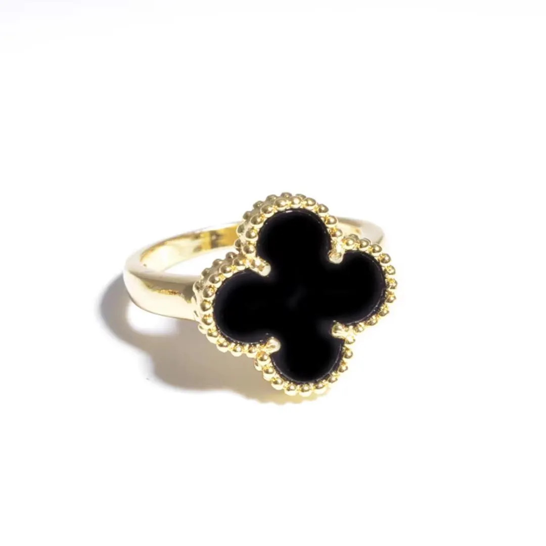 Gold / Pearl White / Black Clover Ring - Etsy | Etsy (Global)