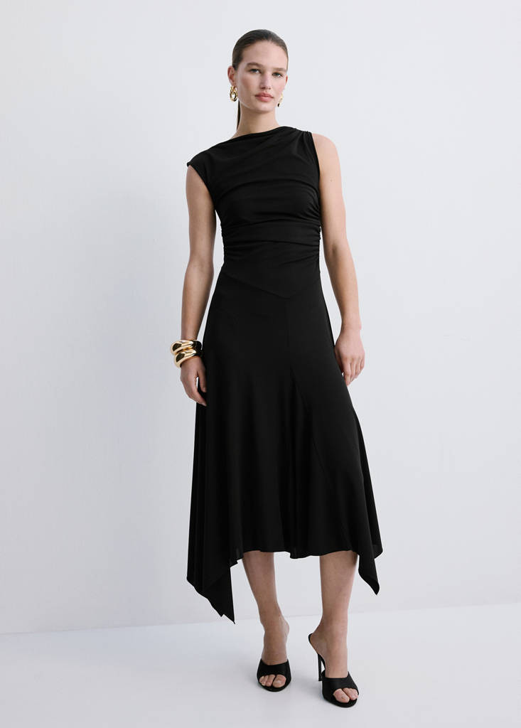 Asymmetrical flared dress black - Women - 4 - MANGO | Mango (US/MX/AU)
