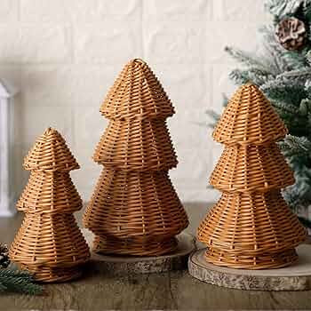 3 Pcs Morden Christmas Decor Woven Christmas Cone Tree Neutral Rattan Xmas Tabletop Centerpiece O... | Amazon (US)