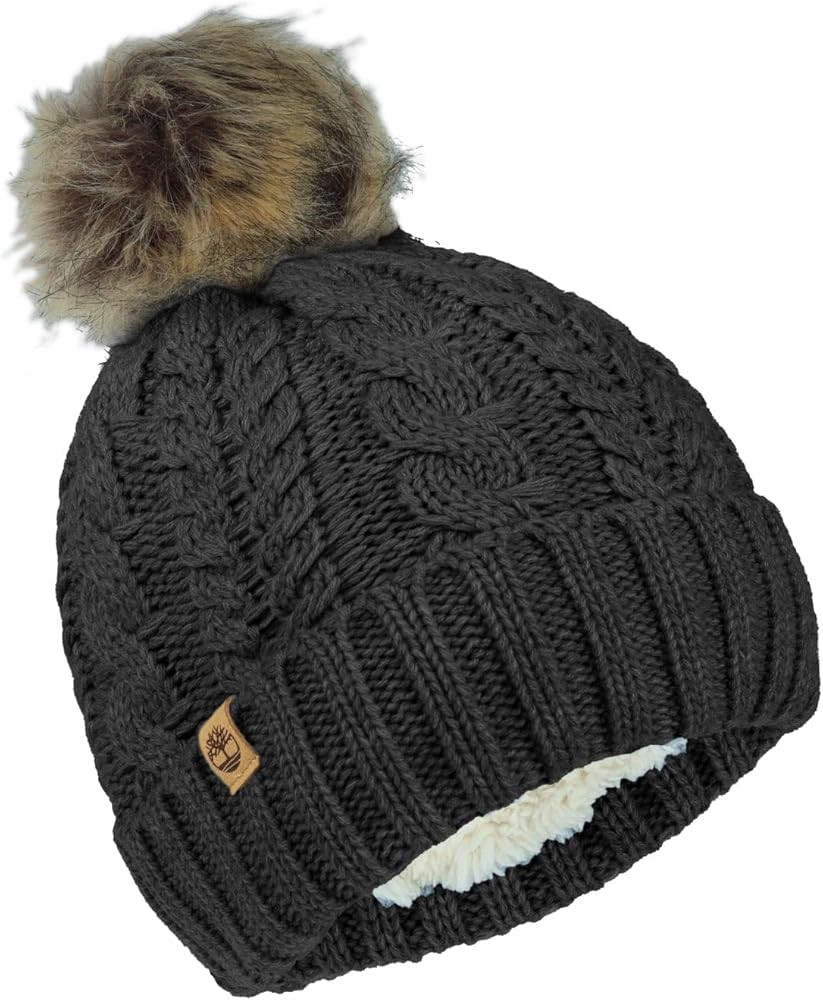 Timberland Women’s Cable Knit Faux Fur Pom Beanie - Soft Winter Hat, Ribbed Cuff, Warm Lining, ... | Amazon (US)