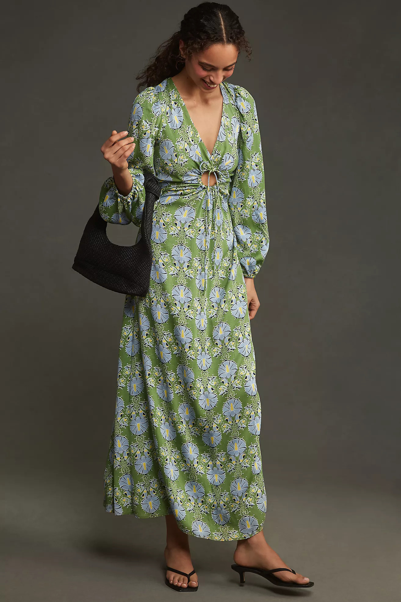 Let Me Be Long-Sleeve V-Neck Cutout Floral Maxi Dress | Anthropologie (US)