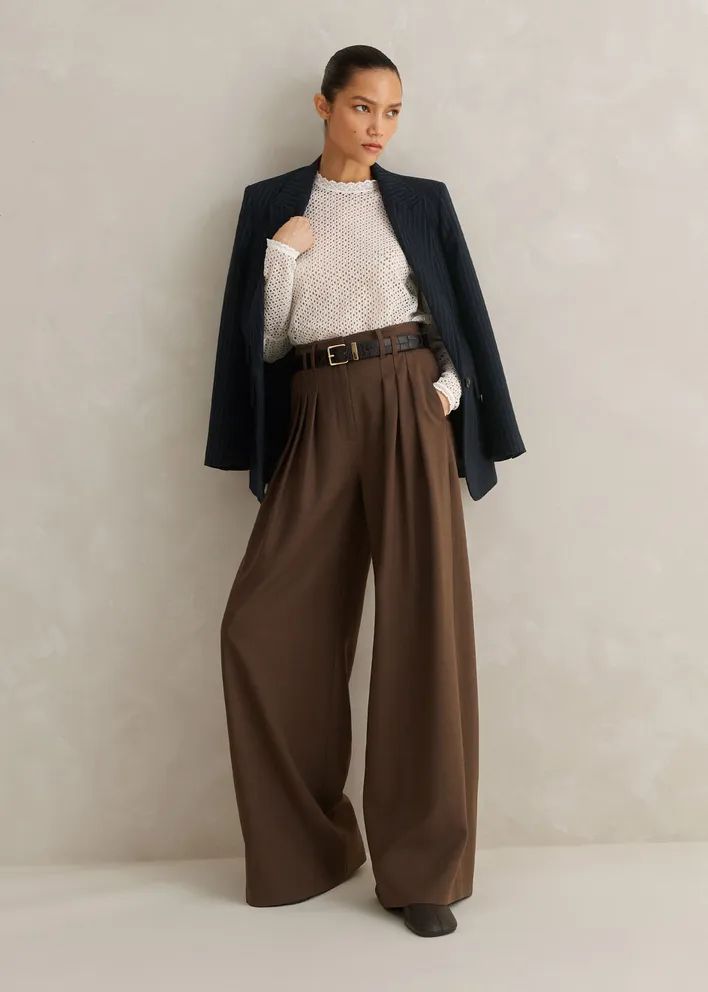 High Waisted Multi Pleat Pant + Belt | ME+EM US